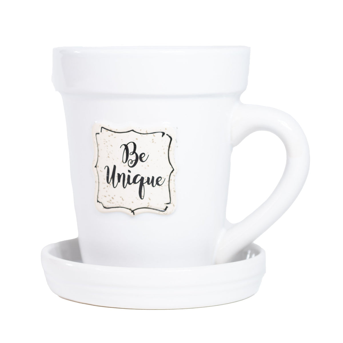 White Flower Pot Mug - “Be Unique” Gift Set