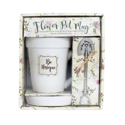 White Flower Pot Mug - “Be Unique” Gift Set