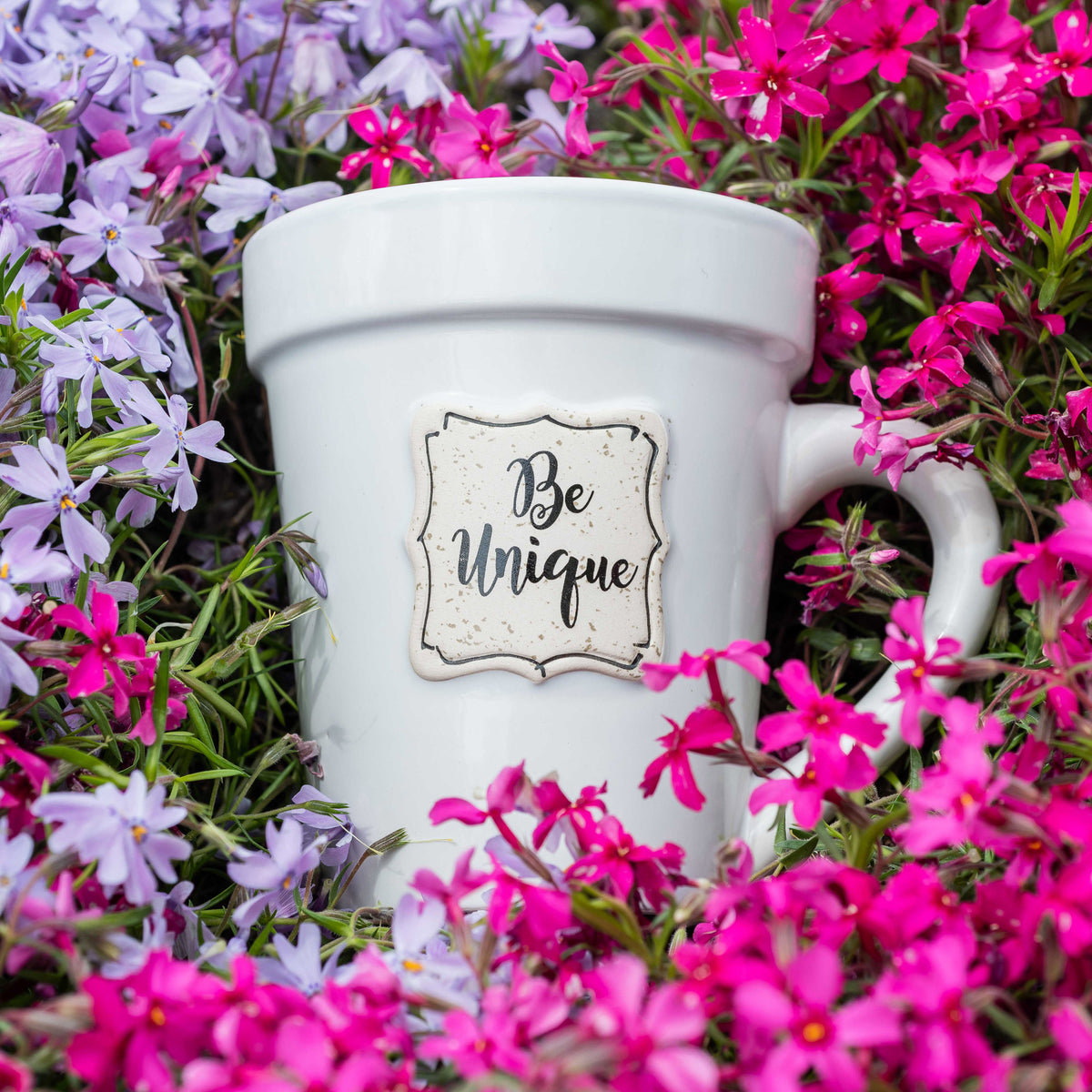 White Flower Pot Mug - “Be Unique” Gift Set