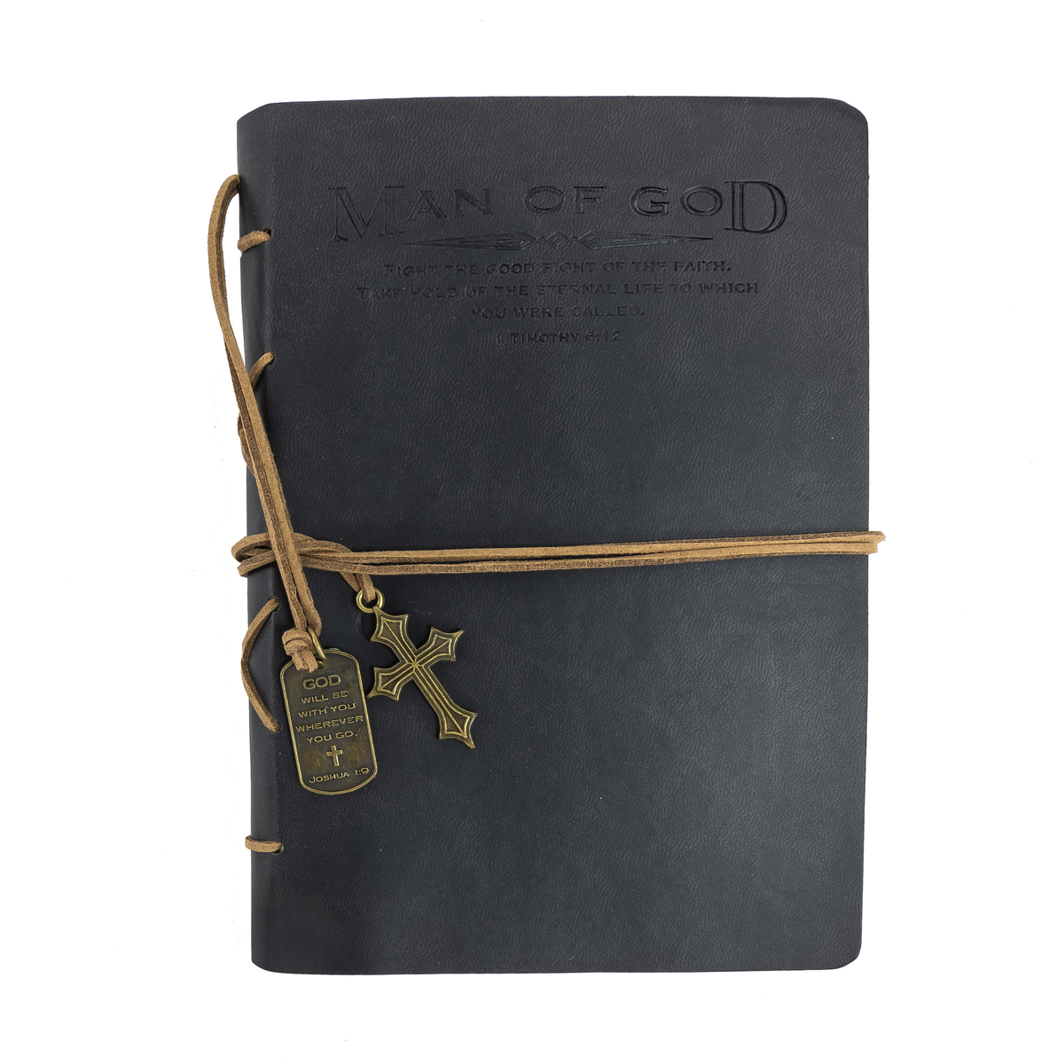 Faux Leather Journal: Man of God With Cross Charm Black