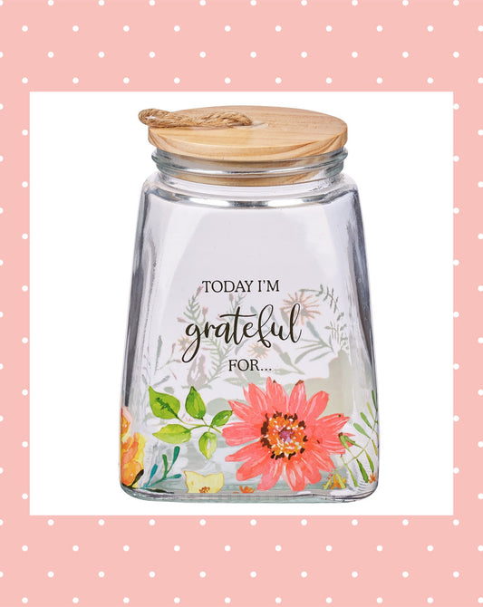 Today I'm Grateful For…(Orange Daisy Glass) Gratitude Jar with Cards
