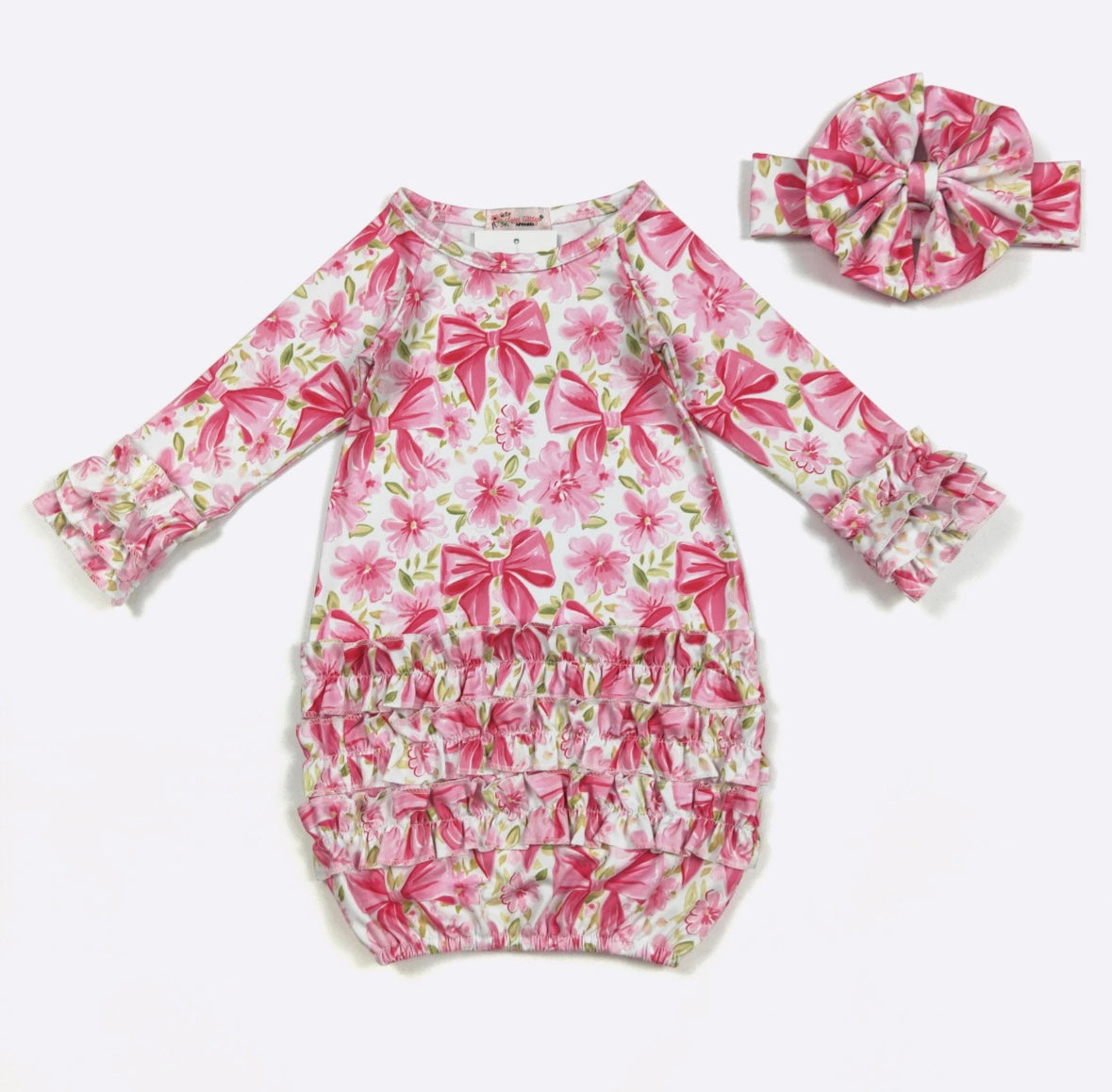 Clothing for Baby Girl - Fuchsia Ribbon Baby Gown fits Newborn to 3 Months