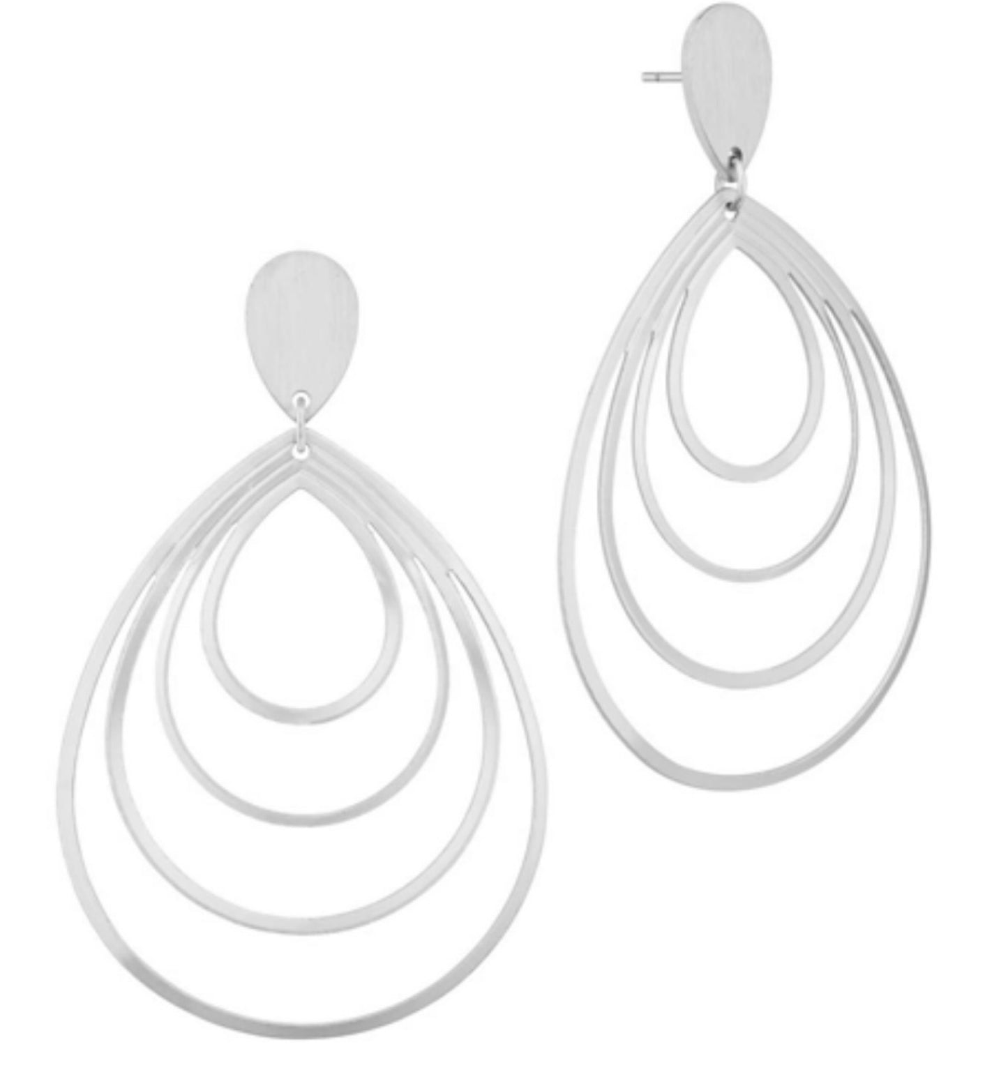 Layered Teardrop Earrings - Matt Silver