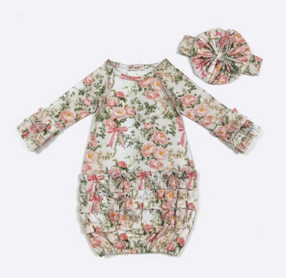 Clothing for Baby Girl - Garden Baby Gown fits Newborn to 3 Months