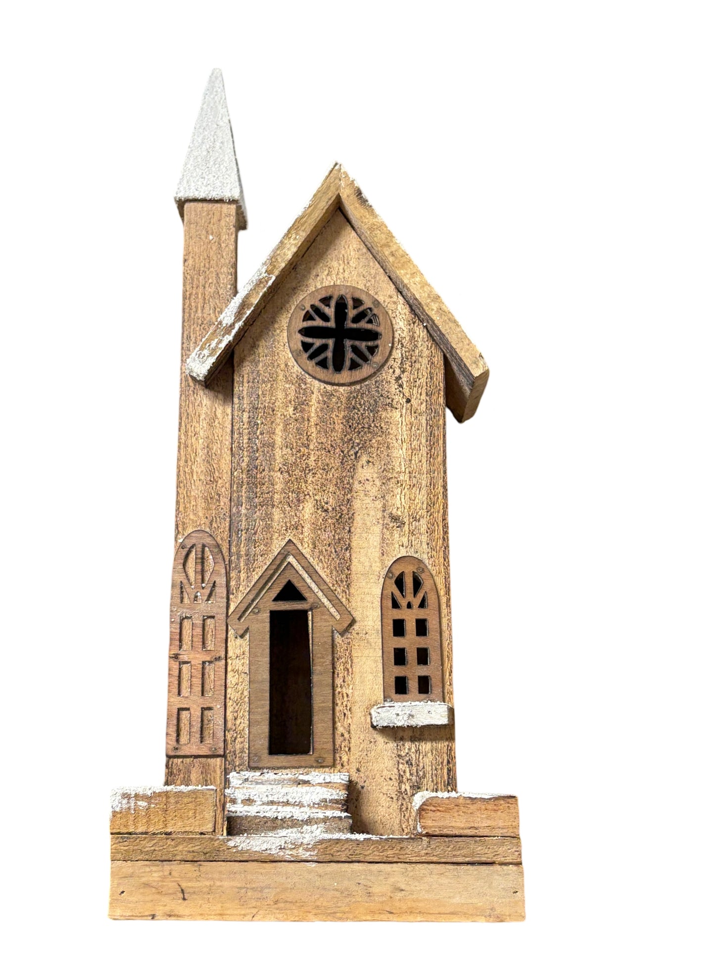 Lighted Natural Wood Church 20”