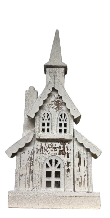 Lighted White Wooden Church 20”