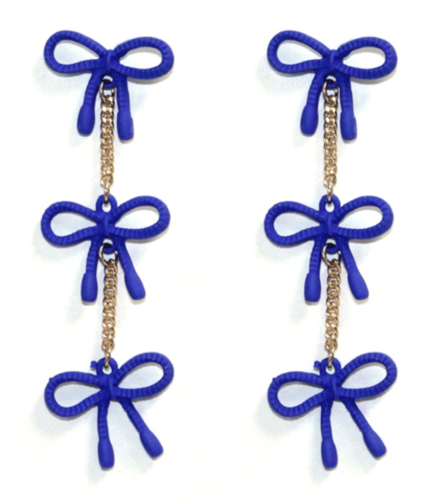 3 Tier Ribbon Earrings - Blue