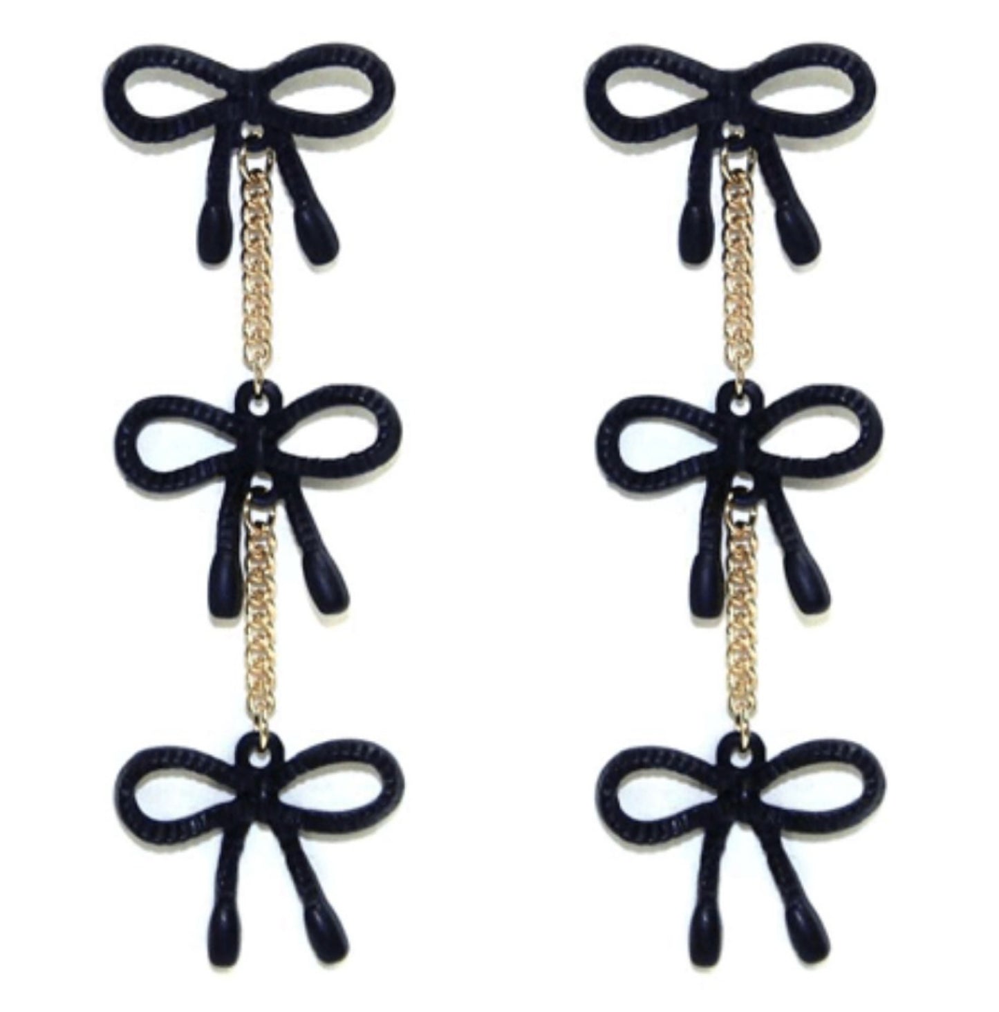 3 Tier Ribbon Earrings - Black