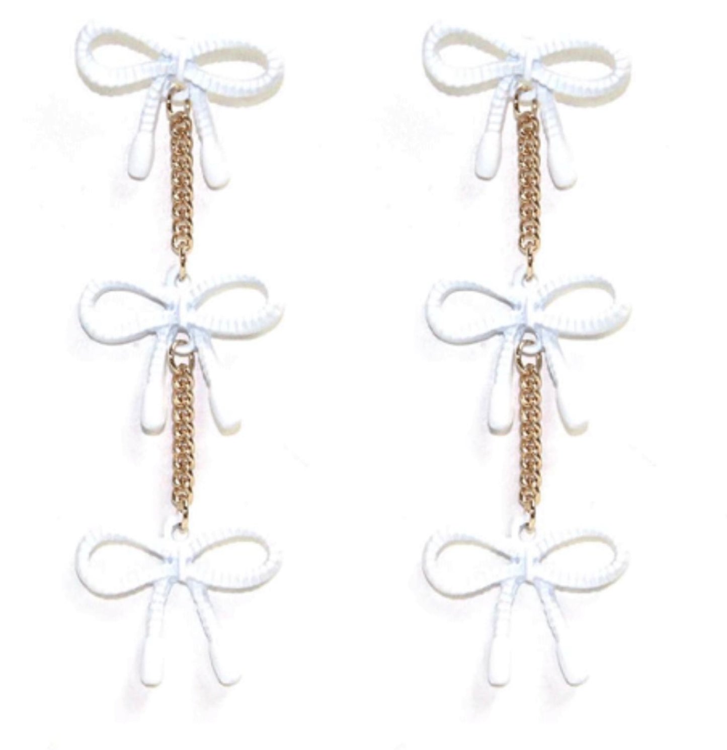 3 Tier Ribbon Earrings - White