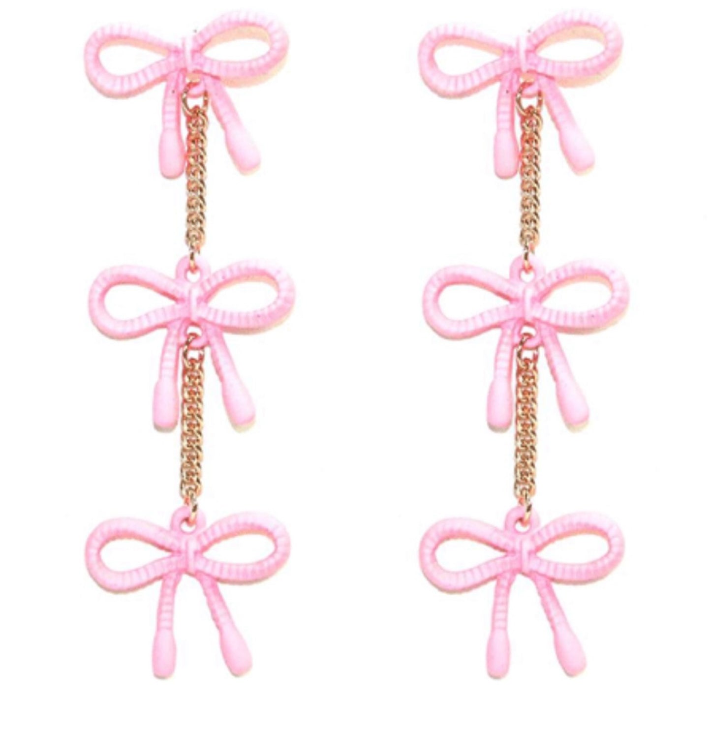 3 Tier Ribbon Earrings - Pink