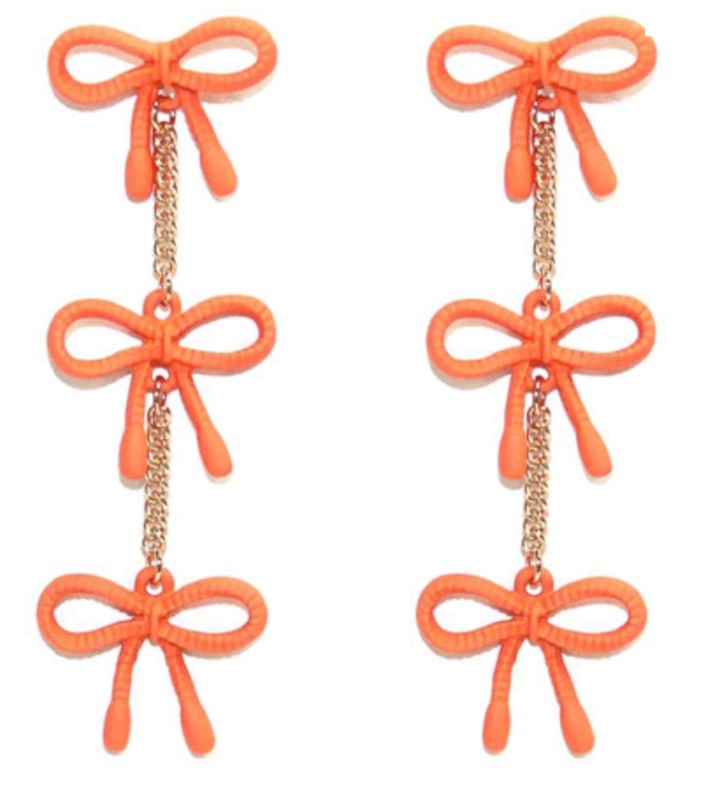 3 Tier Ribbon Earrings - Orange