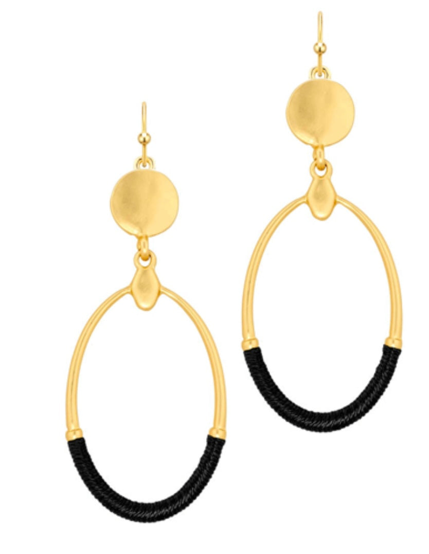 Oval - Thread Wrap Earrings - Black