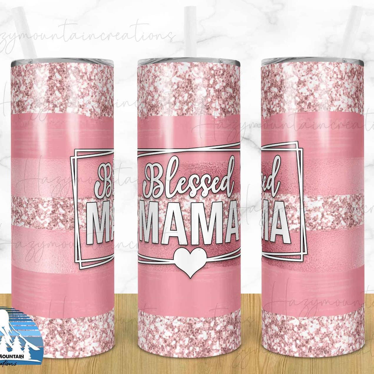 Blessed Mama Pink Tumbler, Pink Skinny Stainless Steel