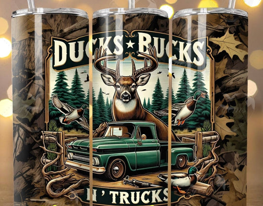 Ducks, Bucks & Trucks Tumbler, 20oz Skinny Stainless Steel