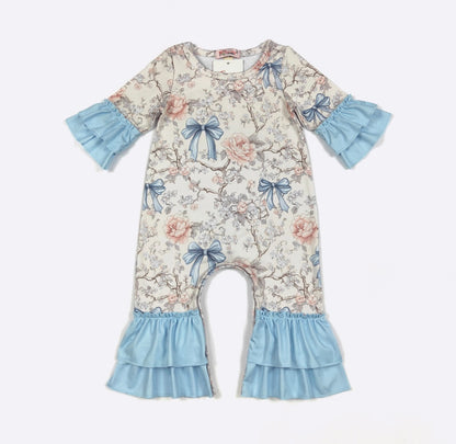 Clothing for Baby Girl - Blue Vintage Coquette Baby Romper
