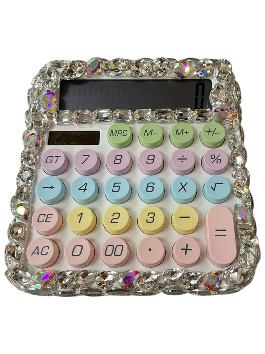 Bling Bling Silver AB Large Rhinestone Calculator with pastel colored keys