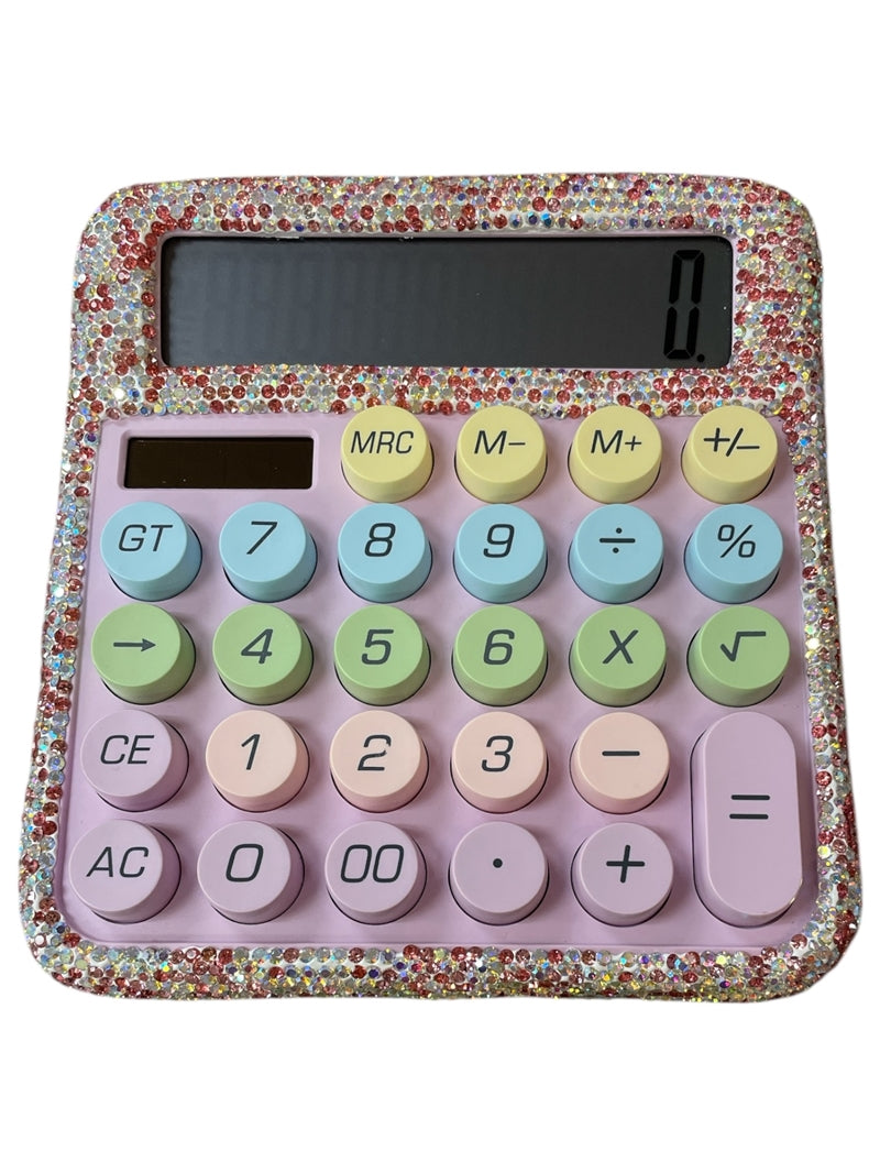 Bling Bling Pink / Lavender Rhinestone Calculator with pastel colored keys
