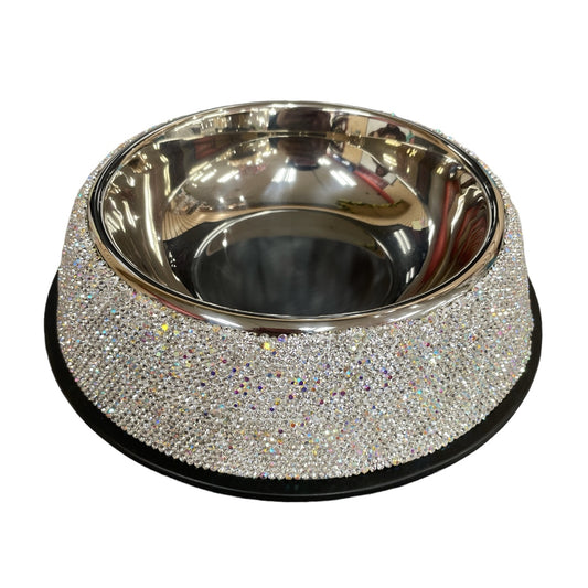 Bling Bling!! Silver AB Crystal Rhinestone Pet Bowl (stainless bowl is removable for washing)