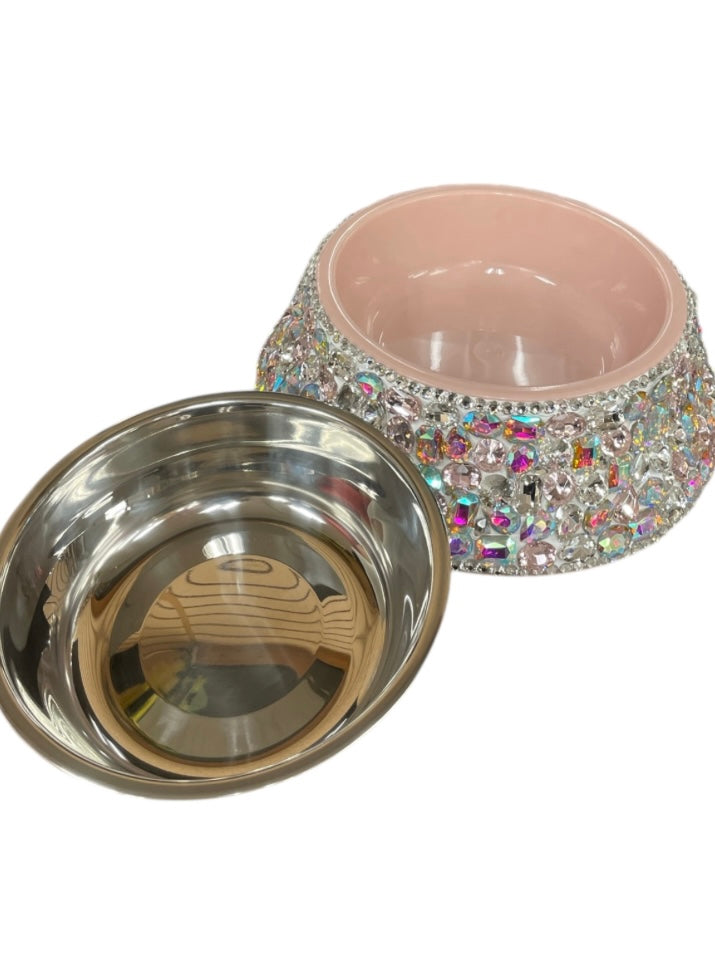 Bling Bling!! Pink Crystal Large Rhinestone Pet Bowl (stainless bowl is removable for washing)