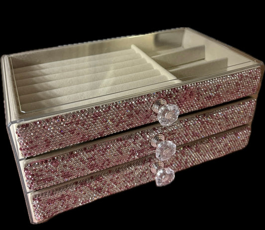 Bling Bling! Pink AB Acrylic Jewelry Box with 3 velvet lined Drawers