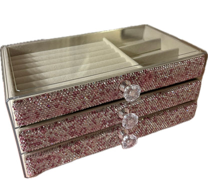 Bling Bling! Pink AB Acrylic Jewelry Box with 3 velvet lined Drawers
