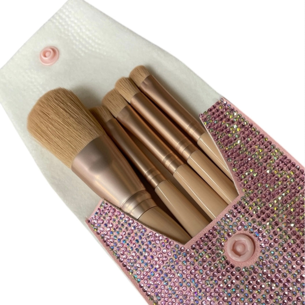 Bling Bling!! Pink AB Rhinestone Travel Makeup Brush Set