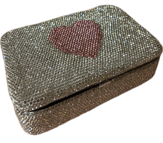 Bling Bling!! Crystal Rectangular Jewelry Case in three styles/ colors, Pink Heart, Silver & pink