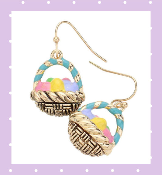 Enamel Easter Egg Basket Dangle Earrings