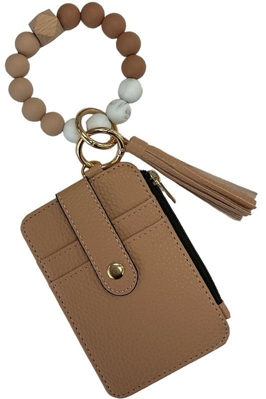 Wallet & Stretch Keychain Bangle Bracelet - Tan