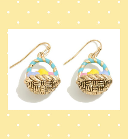 Enamel Easter Egg Basket Dangle Earrings