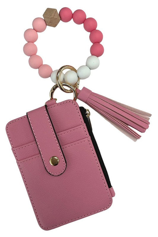 Wallet & Stretch Keychain Bangle Bracelet -  Pink