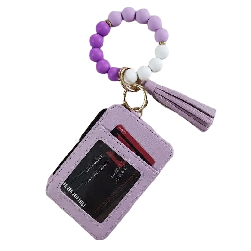 Wallet & Stretch Keychain Bangle Bracelet - Purple