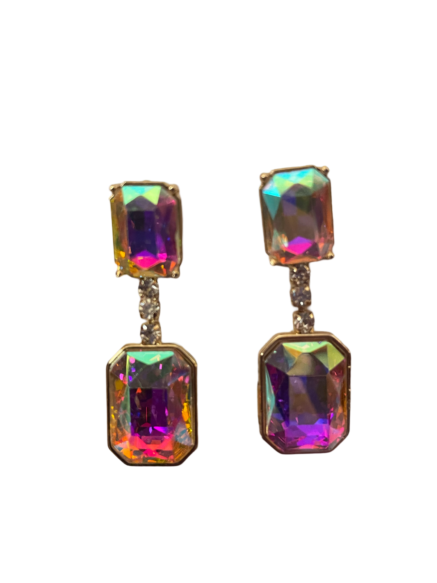 Hex Gemstone Drop Ab (iridescent) Multi-Colored Earring