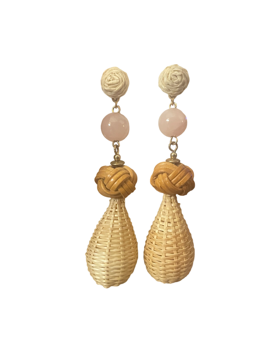 Rattan drop with stone Earrings - Pink