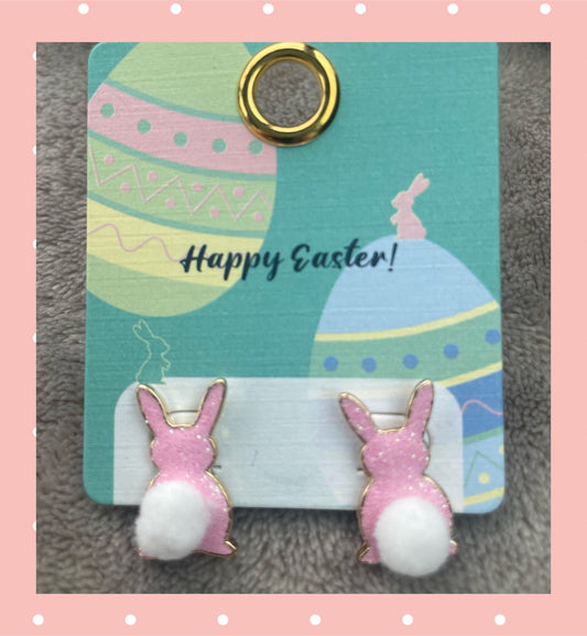 Little Bunny Peep Stud Earrings Sparkle With Puff Tail - available in 5 colors