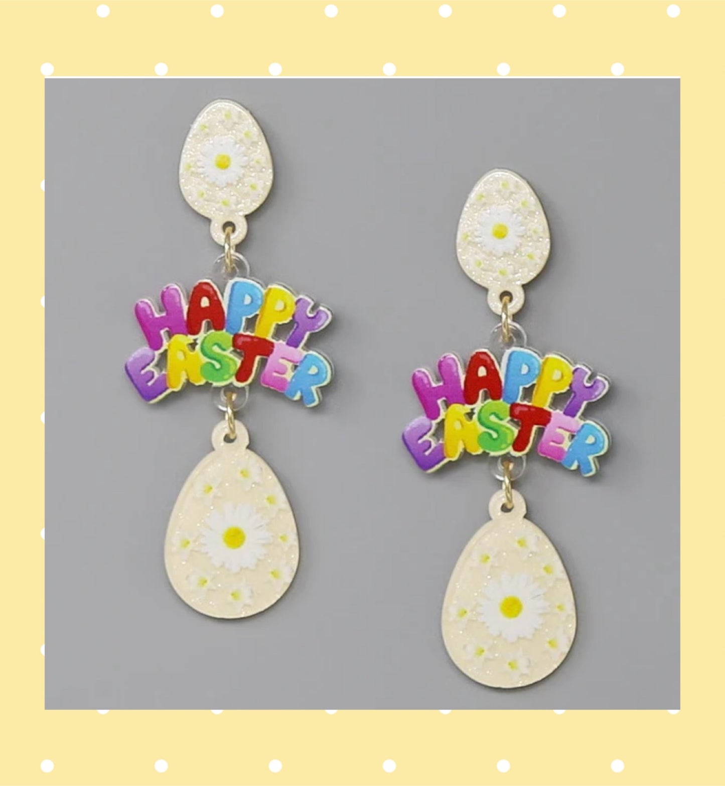 HAPPY EASTER Egg Acrylic Earrings - Yellow