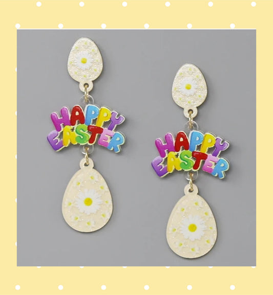 HAPPY EASTER Egg Acrylic Earrings - Yellow