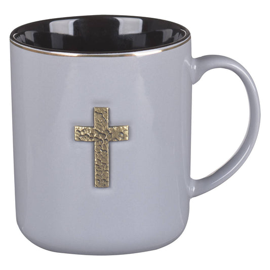 Mug Gray W/Metal Cross 1 Peter 2:24