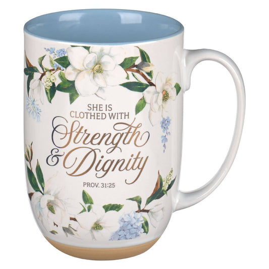 Mug Blue Floral Strength & Dignity Prov. 31:25