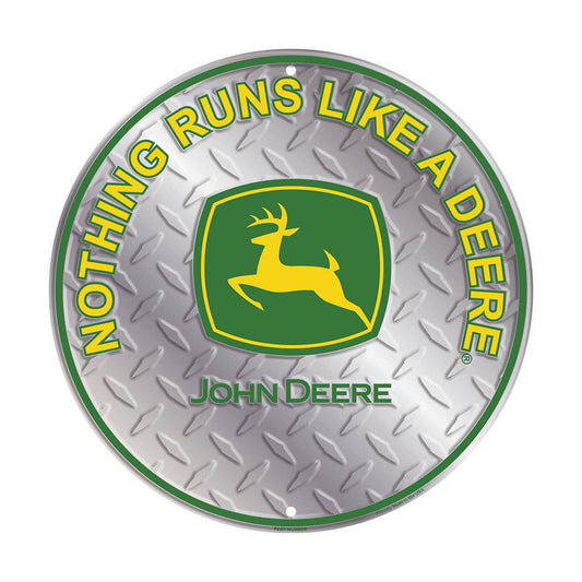 John Deere Metal Sign - Round Silver Logo