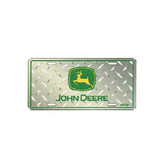 John Deere Metal License Plate Silver Green Logo