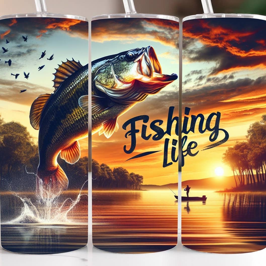 Fishing Life Tumbler, 20oz Skinny Tumbler, Gift For Him, Dad