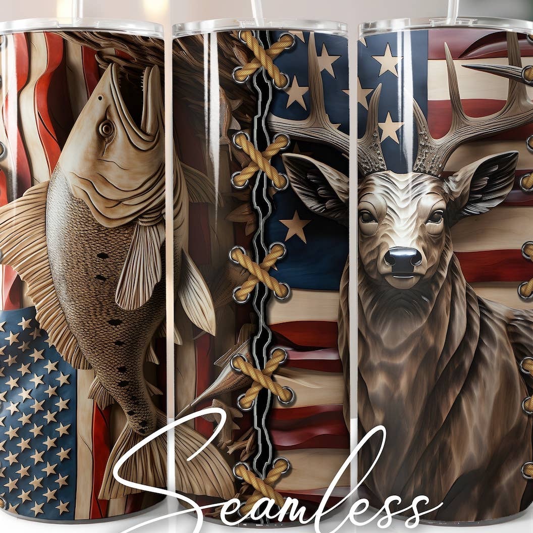 3D Fishing and Deer Tumbler, 20oz Skinny Tumbler, Dad Gift