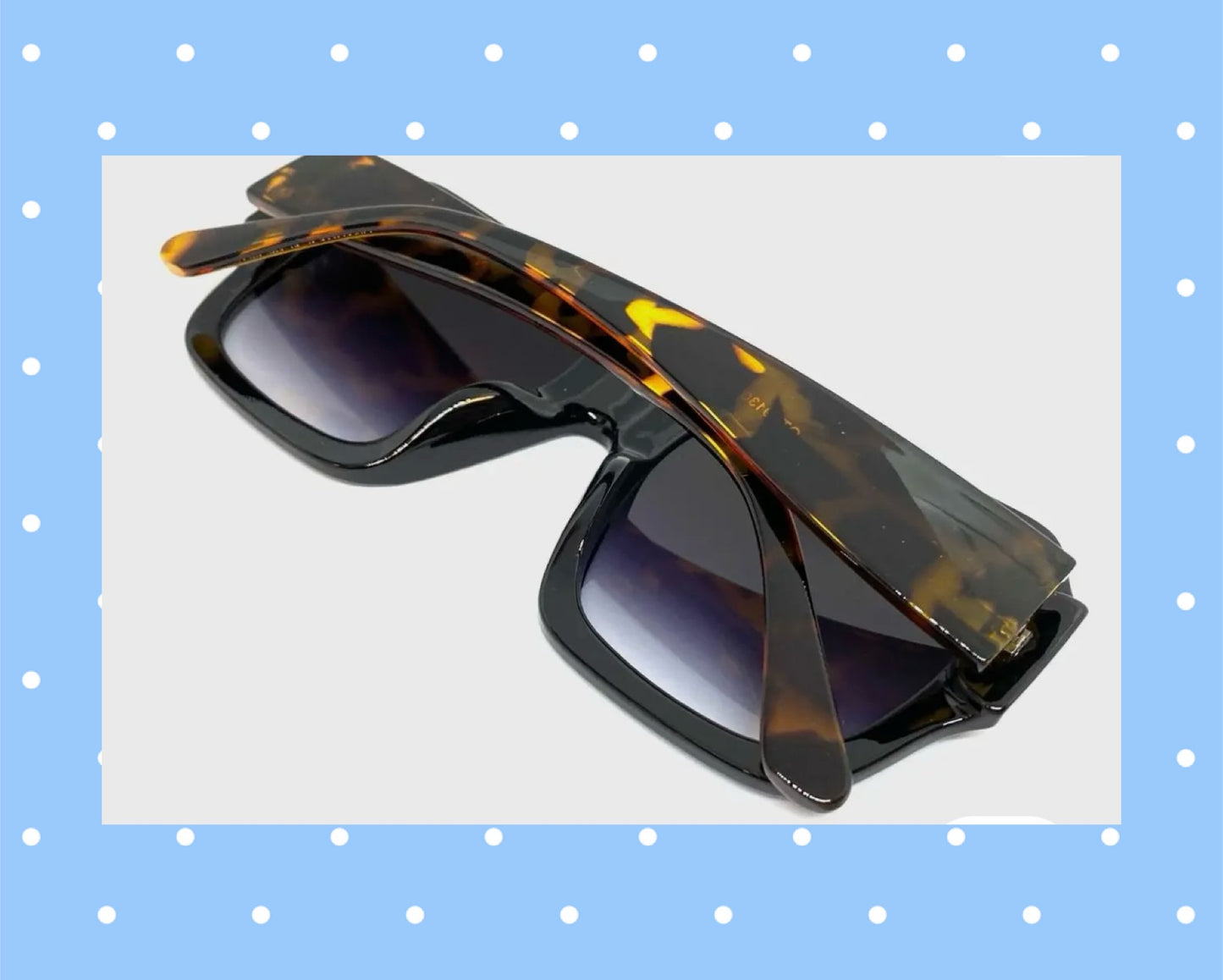 Exaggerated Classic Funky Retro Style SUNGLASSES Large Square Black & Blue Frame with Tortoise Shell Arms