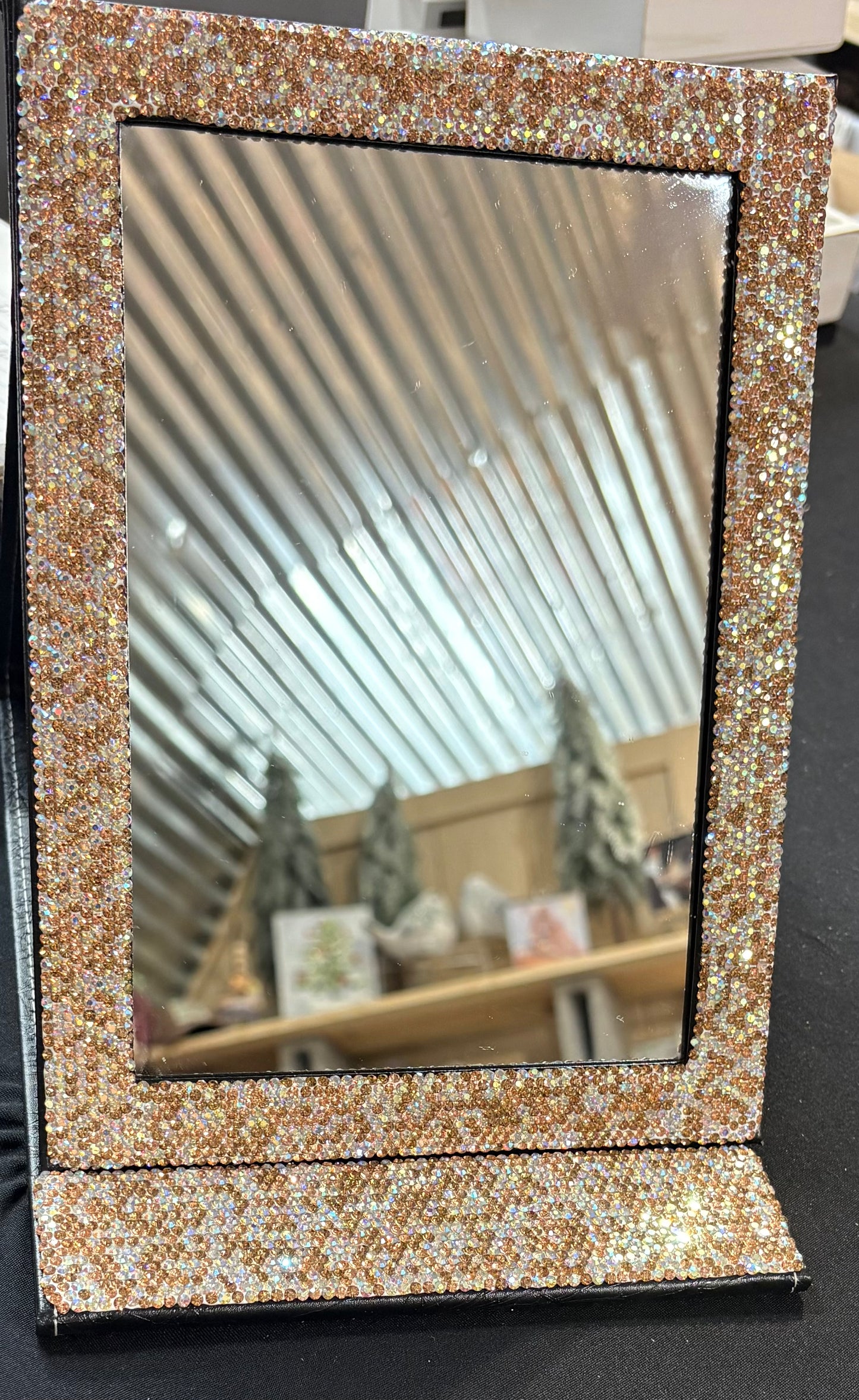 Gold Rhinestone Folding Makeup Mirror