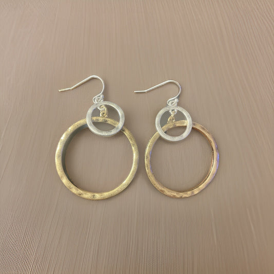Hammered Double Loop Earrings Silver and Gold - 2 styles