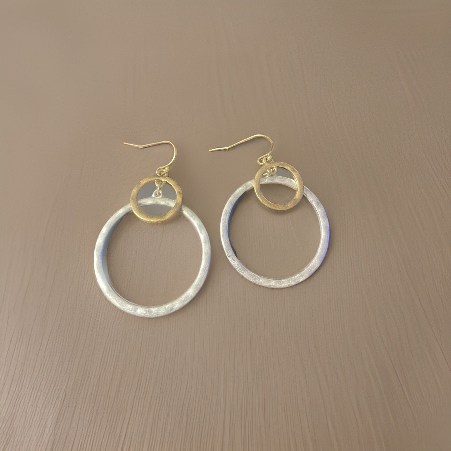 Hammered Double Loop Earrings Silver and Gold - 2 styles