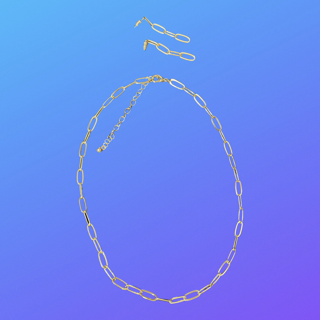Gold Paper Clip Chain and Earring Set
