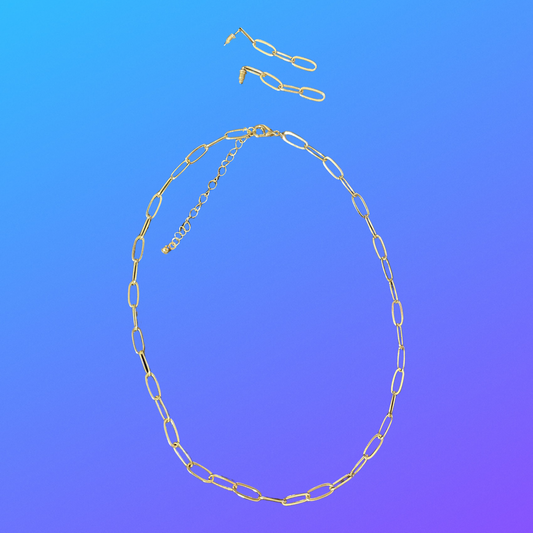Gold Paper Clip Chain and Earring Set