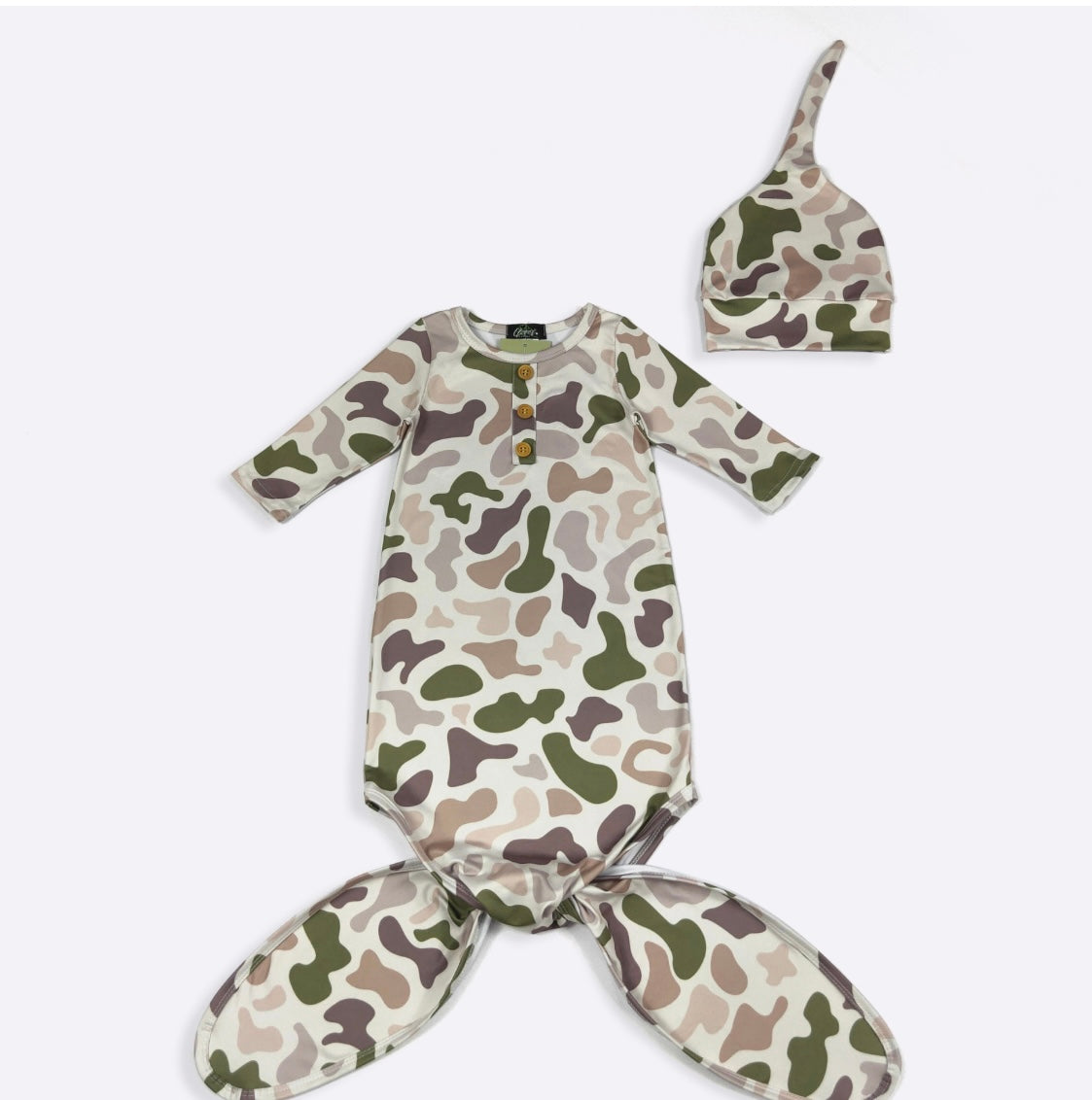 Clothing for Baby boy - Outdoor Camo Baby Knotted Gown, Newborn - 6 months ( with hat )